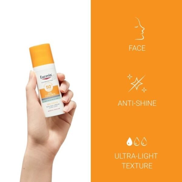 ⁦Eucerin Sun Oil Control Gel-Cream Dry Touch SPF50+ 50ml

جل كريم الحماية من أشعة الشمس من يوسيرين بعامل حماية من أشعة الشمس SPF50+ 50 مل⁩ - الصورة ⁦2⁩