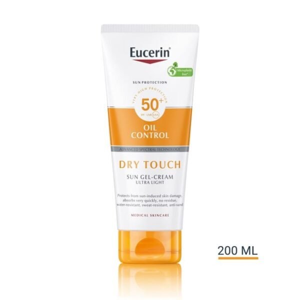 Eucerin Sun Oil Control Dry Touch Sun Gel-Cream SPF50+ 200ml
جل كريم الحماية من الشمس من يوسيرين صن أويل كنترول دراي تاتش SPF50+ 200