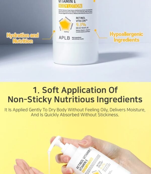 ⁦APLB - Retinol Vitamin C Vitamin E Body Lotion300ml
لوشن ترطيب فايتمن سي رتنول شد وتفتيح⁩ - الصورة ⁦9⁩